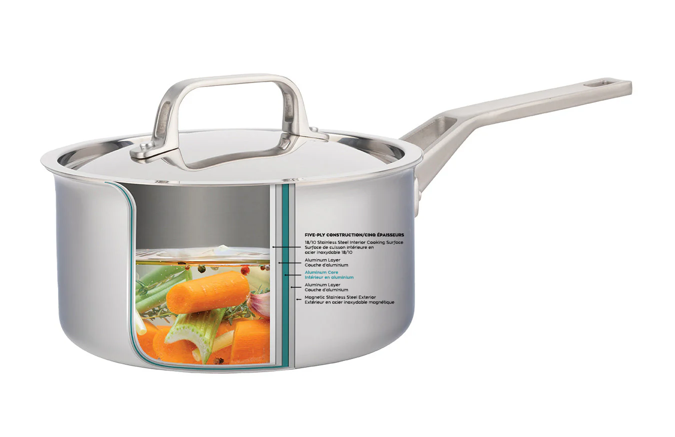 1.6L Meyer ProClad 5-Ply Aluminum Core Stainless Steel Saucepan with Cover, Made in Canada - Image 3