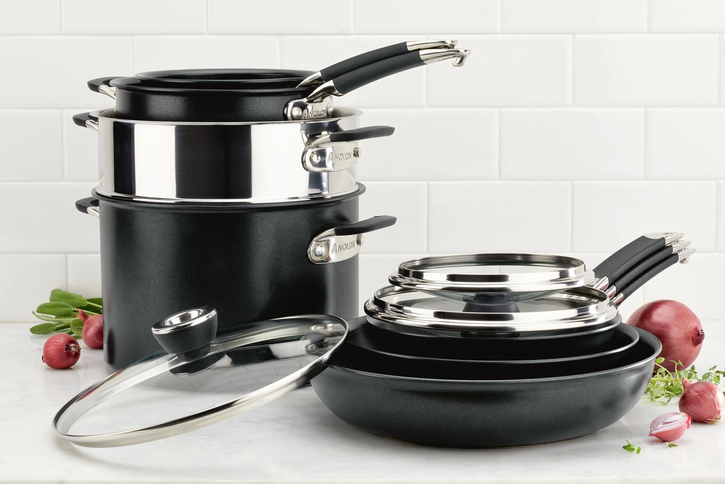 10pc Anolon SmartStack Hard Anodized Nesting Cookware Set - Image 4