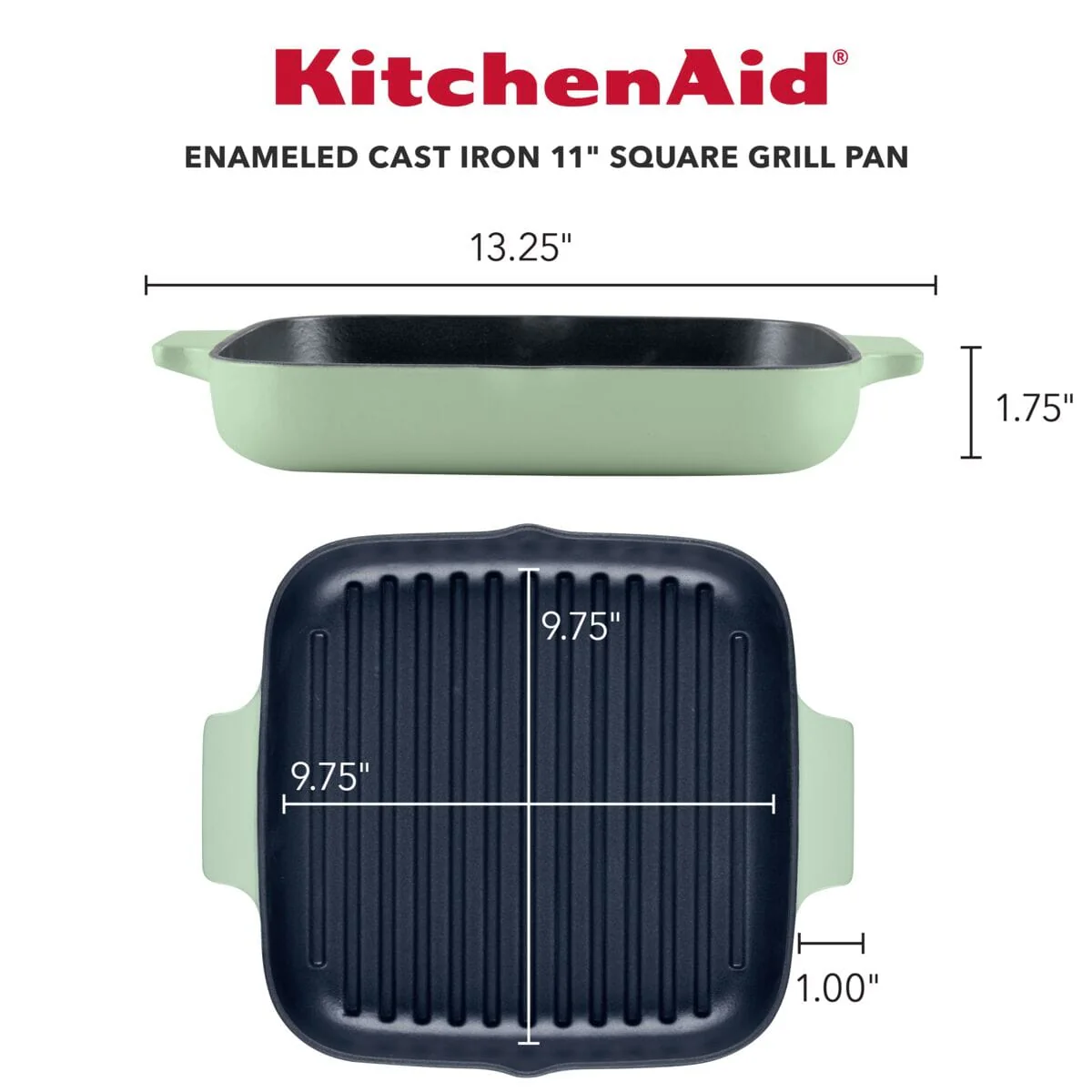 KitchenAid  11-Inch Enameled Cast Iron Grill Pan - Pistachio - Image 2