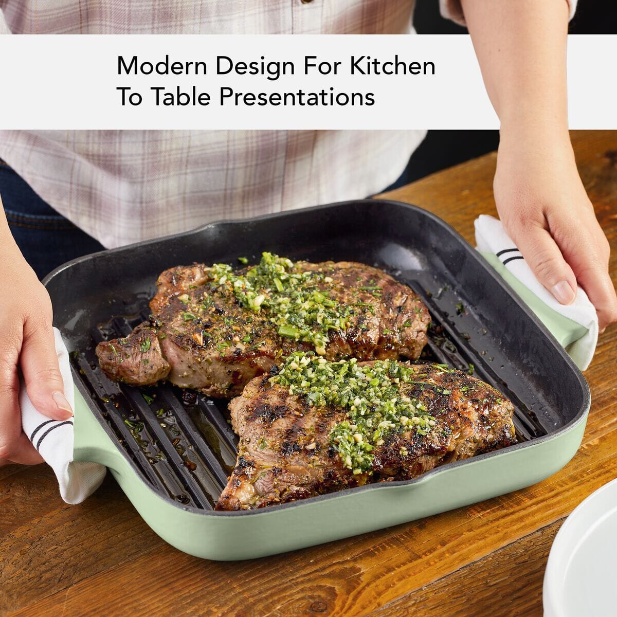 KitchenAid  11-Inch Enameled Cast Iron Grill Pan - Pistachio - Image 4