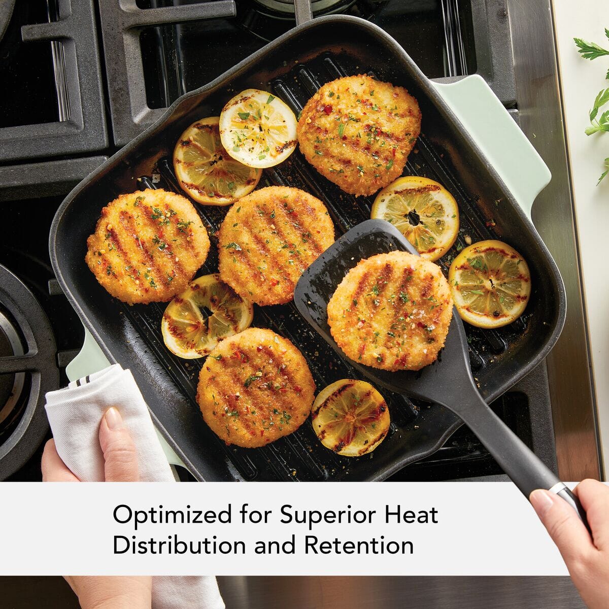 KitchenAid  11-Inch Enameled Cast Iron Grill Pan - Pistachio - Image 5