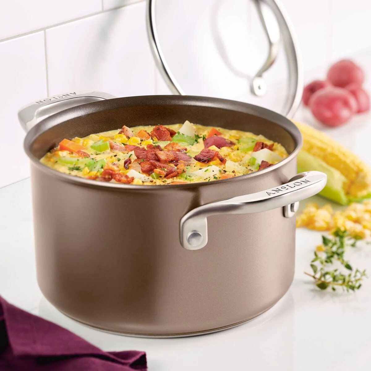 4-Quart Anolon Ascend Hard Anodized Nonstick Saucepot with Lid - Image 4