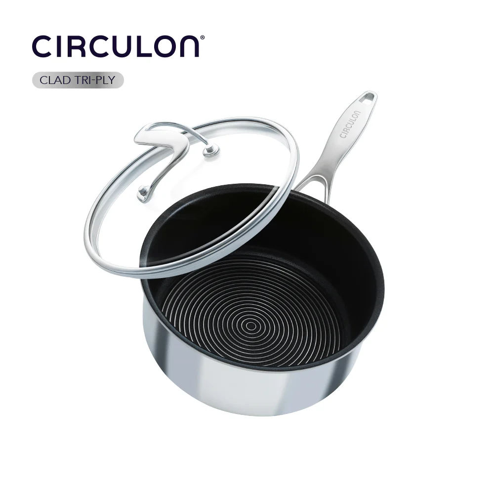 Circulon Clad Stainless Steel Saucepan with Glass Lid and Hybrid SteelShield and Nonstick Technology, 2-Quart, 1.9L, Silver - Image 2