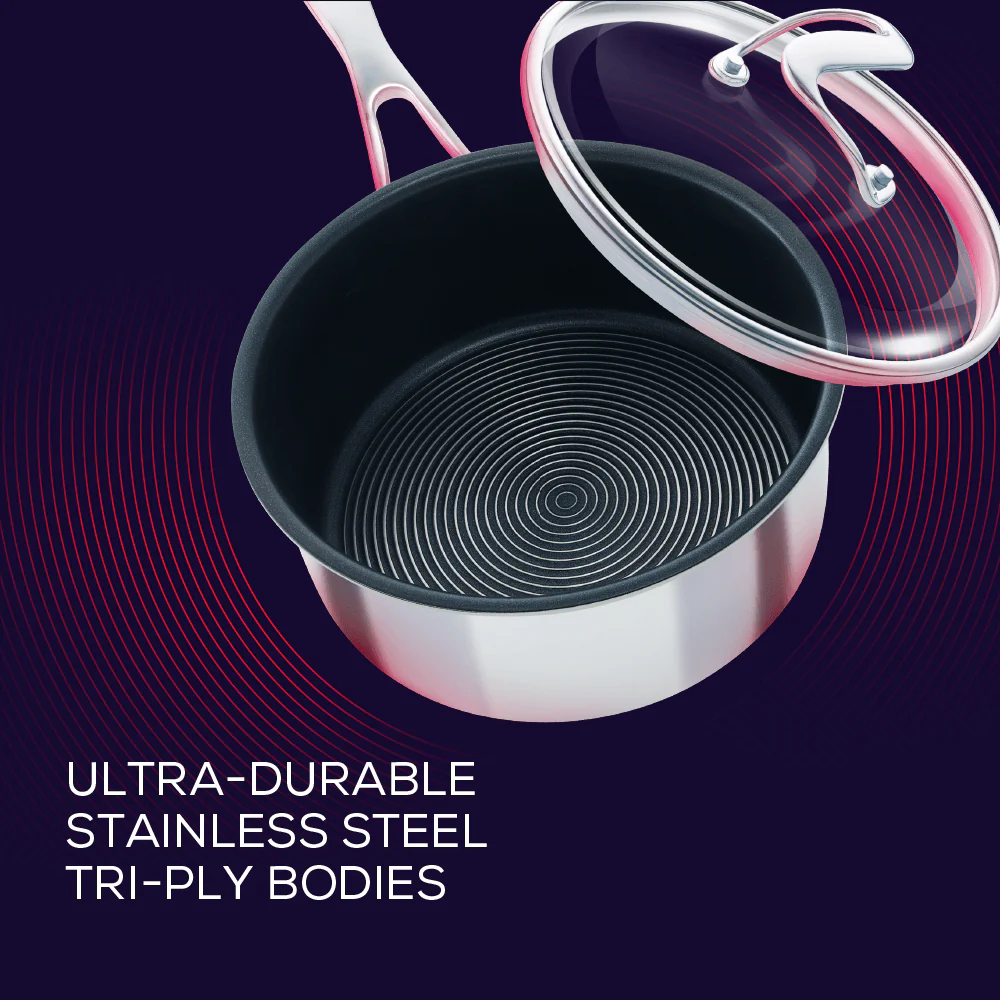 Circulon Clad Stainless Steel Saucepan with Glass Lid and Hybrid SteelShield and Nonstick Technology, 2-Quart, 1.9L, Silver - Image 3