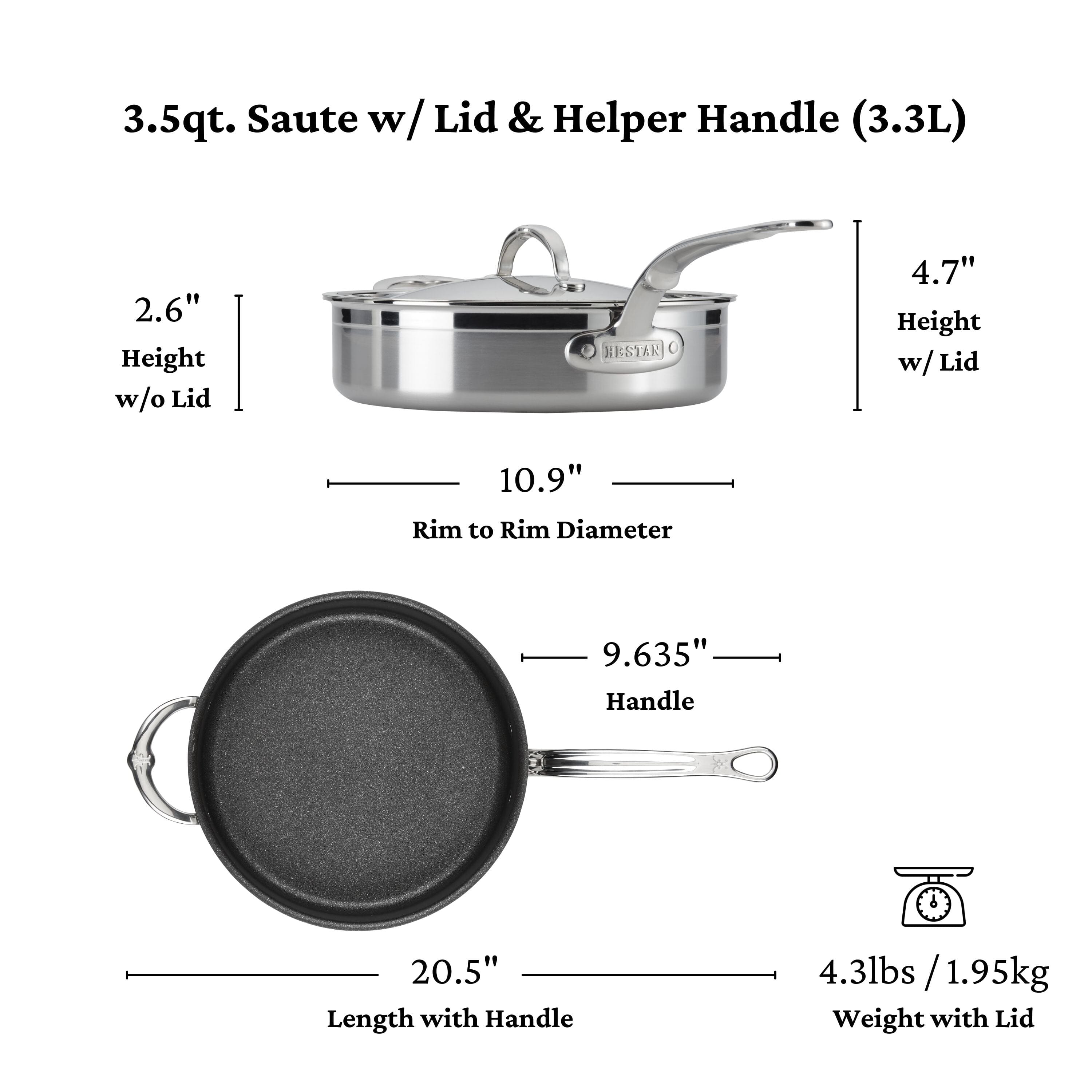 Hestan ProBond Professional Clad Stainless Steel TITUM Nonstick Saute Pan with Lid, 3.5-Quart - Image 5