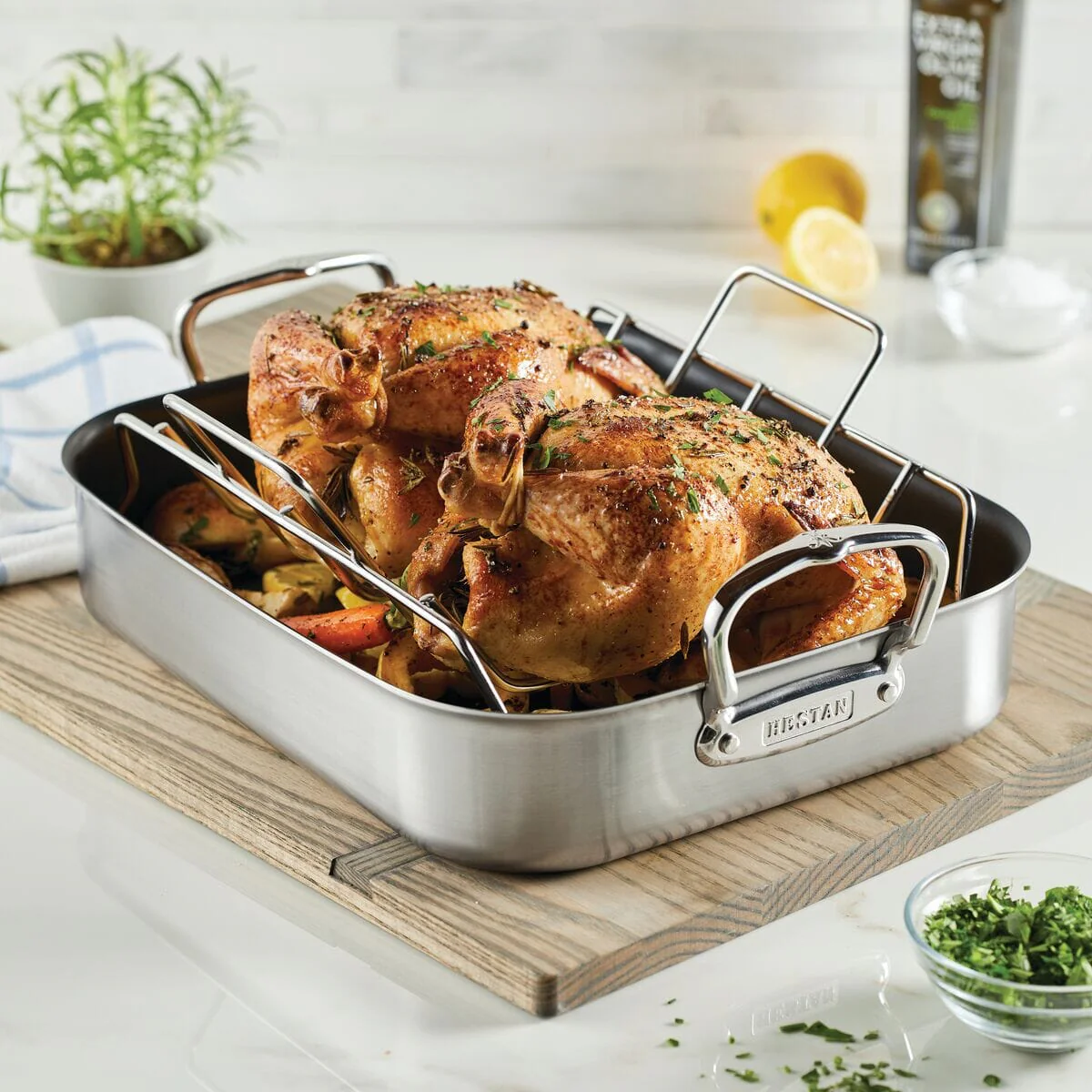Hestan Provisions Classic Clad Nonstick Roaster with Stainless Steel Rack, 14.5-Inch - Image 2