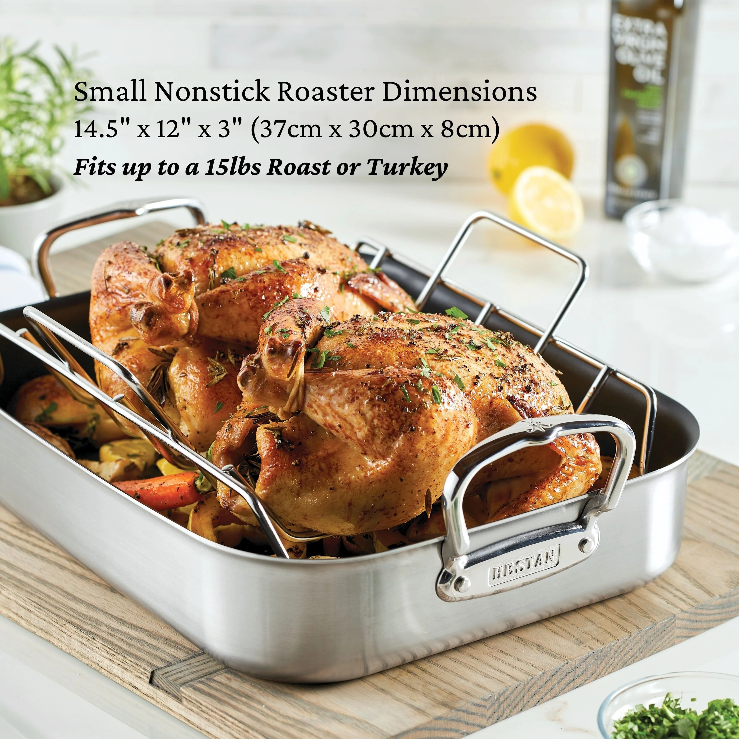Hestan Provisions Classic Clad Nonstick Roaster with Stainless Steel Rack, 14.5-Inch - Image 5