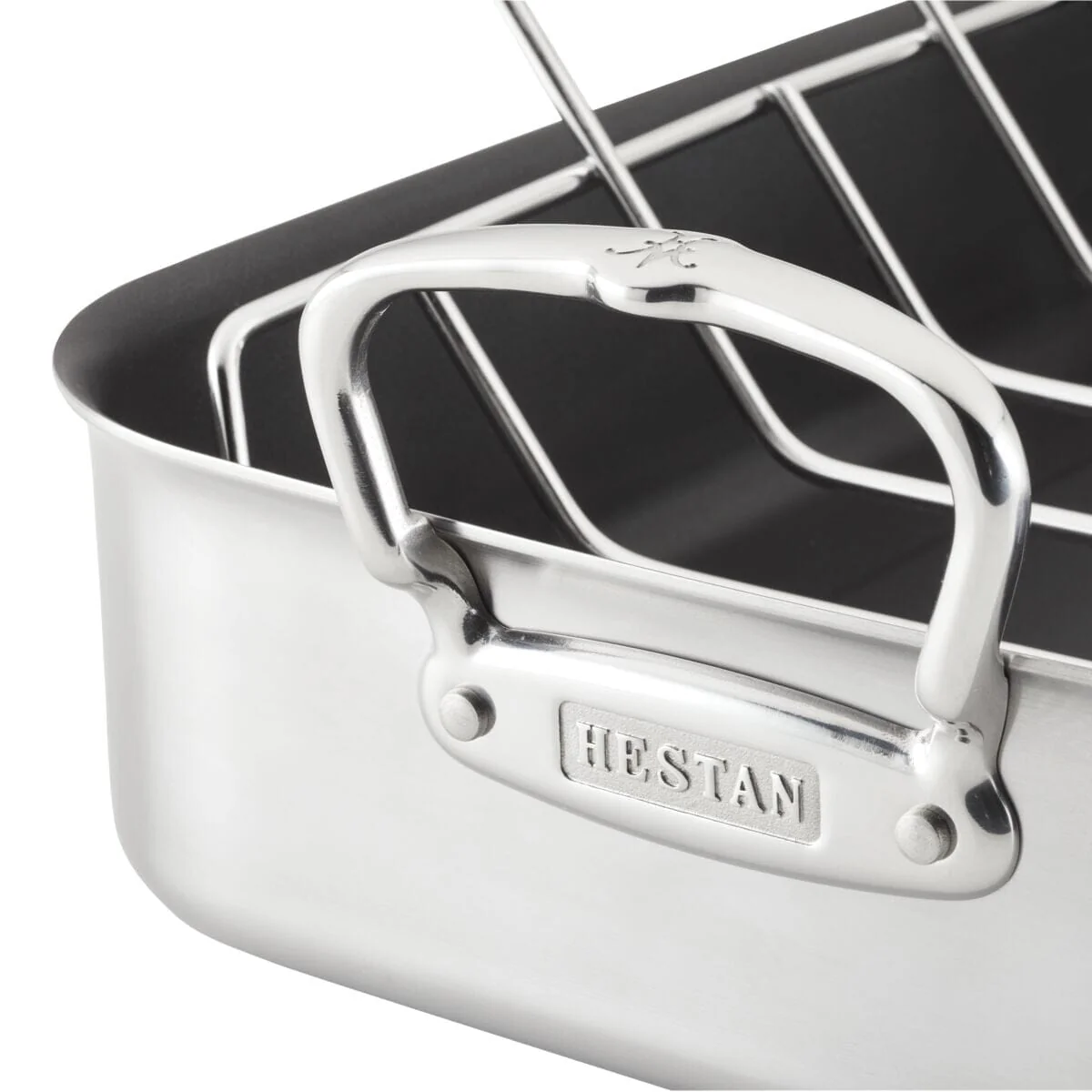 Hestan Provisions Classic Clad Nonstick Roaster with Stainless Steel Rack, 16.5-Inch - Image 3