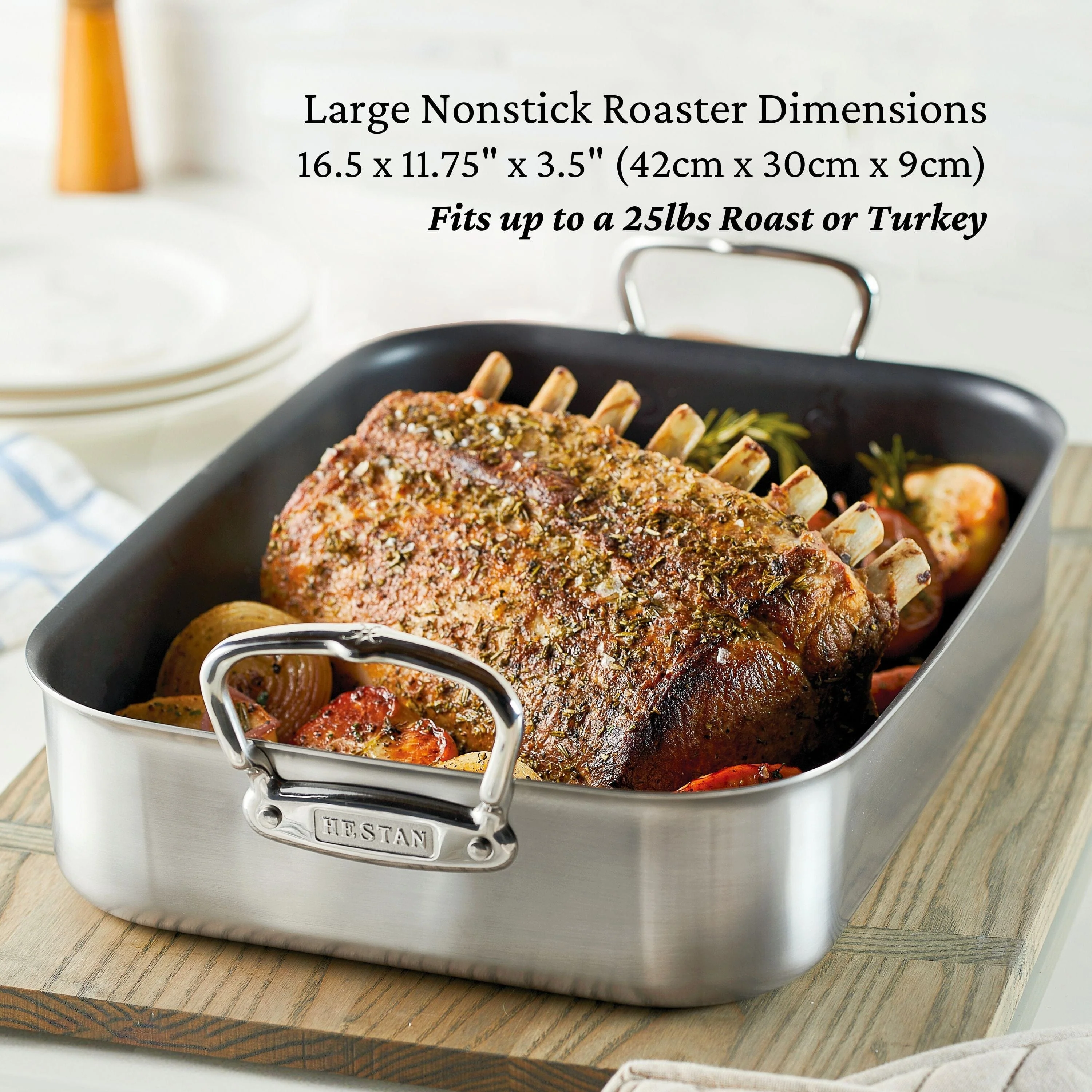 Hestan Provisions Classic Clad Nonstick Roaster with Stainless Steel Rack, 16.5-Inch - Image 4