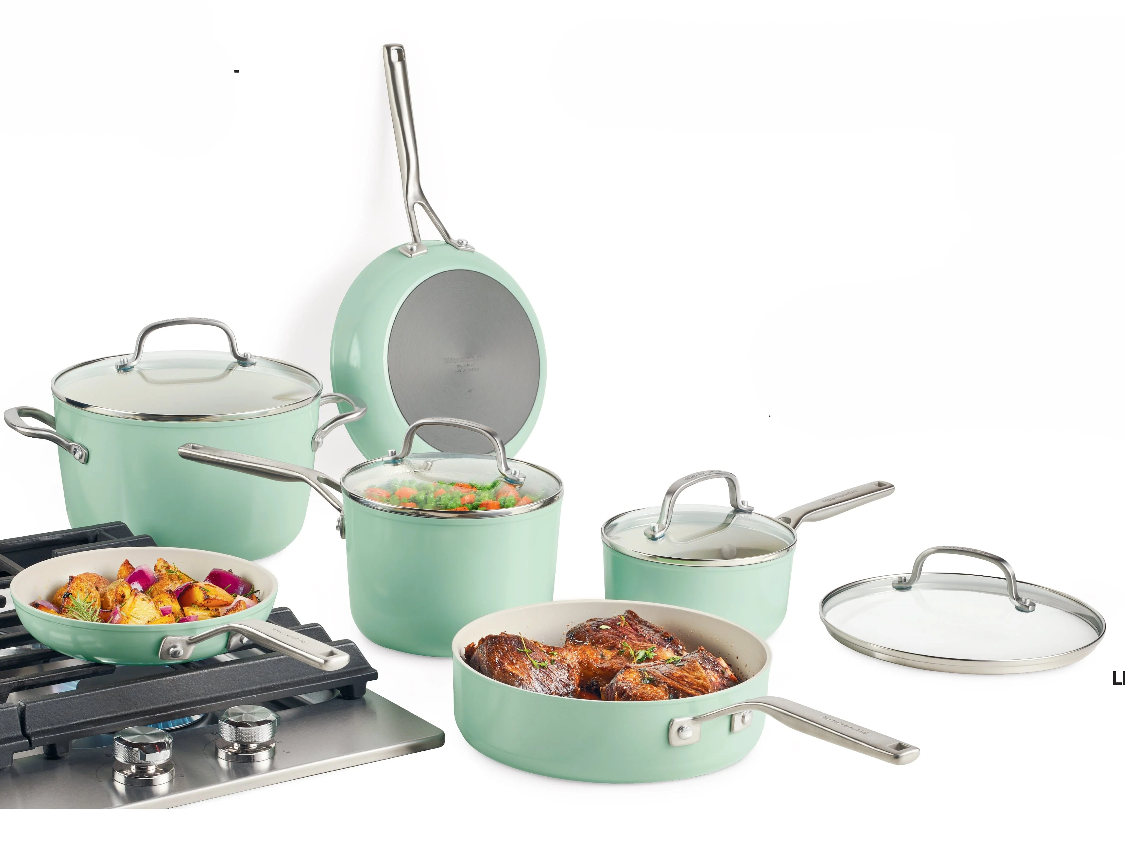 KitchenAid 10pc Hard Anodized Ceramic Cookware Set - Pistachio - Image 3