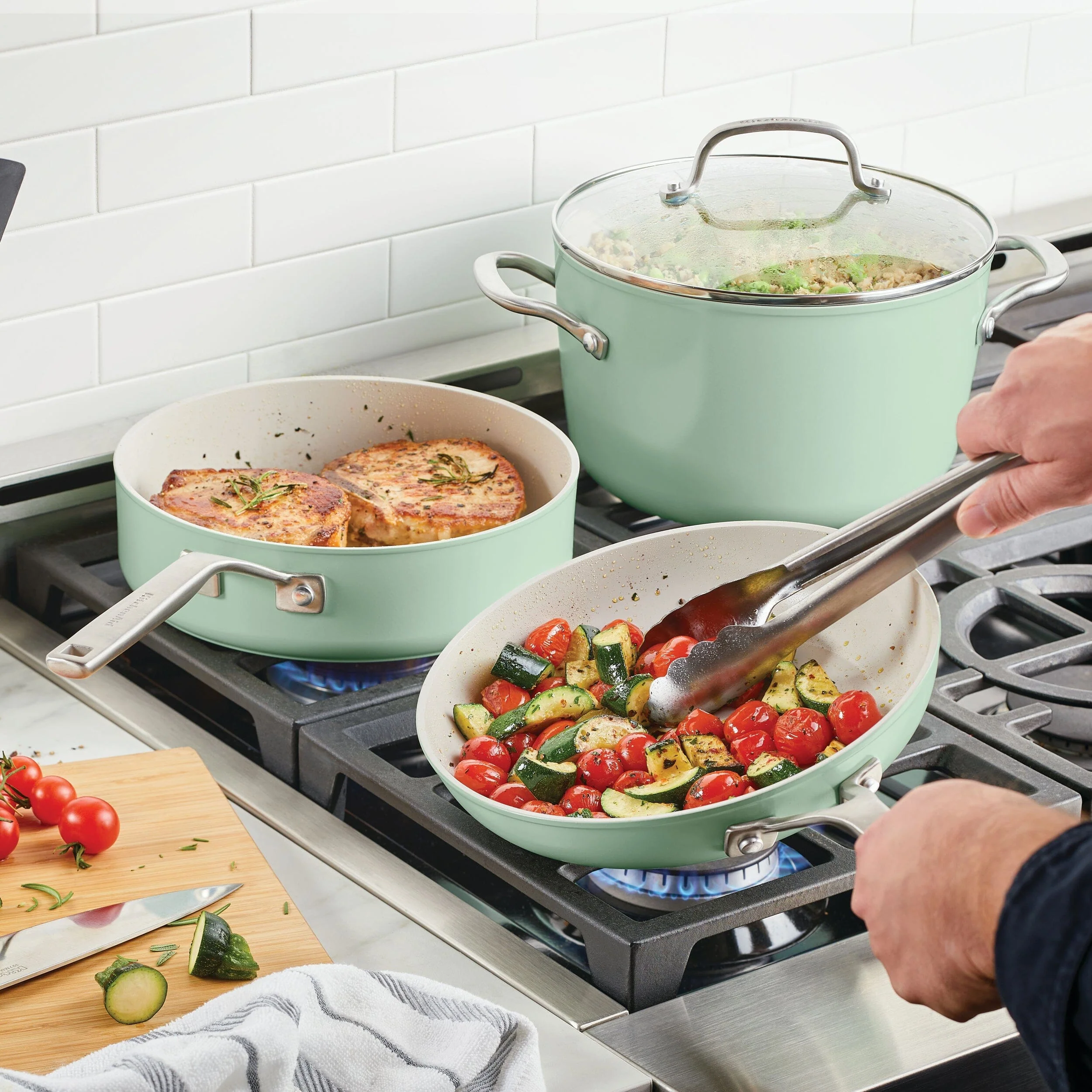 KitchenAid 10pc Hard Anodized Ceramic Cookware Set - Pistachio - Image 4