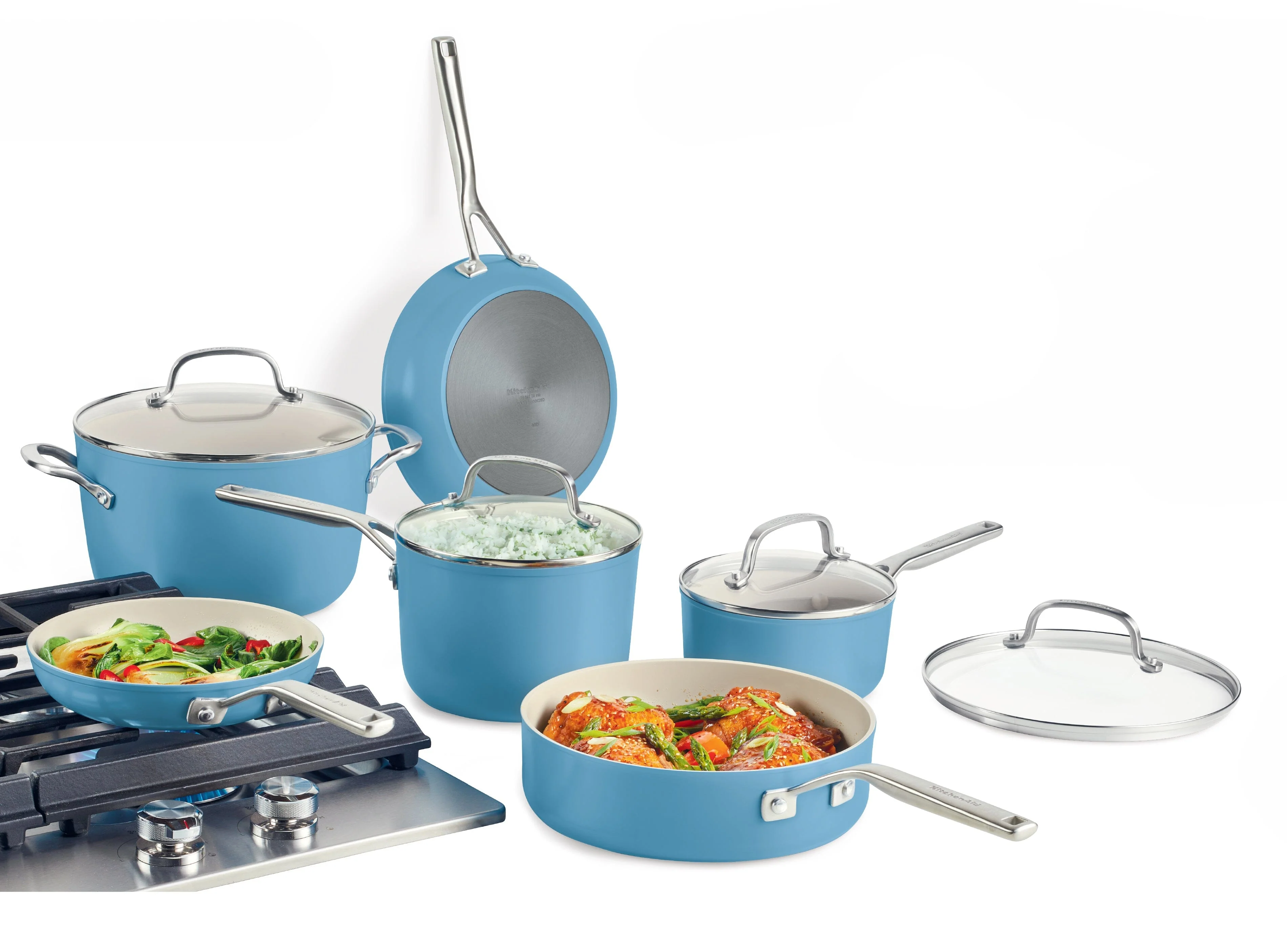 KitchenAid 10pc Hard Anodized Ceramic Cookware Set - Blue Velvet - Image 3