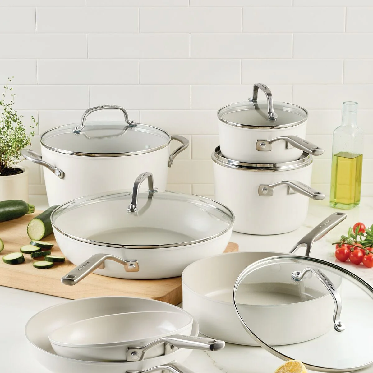 KitchenAid 12pc Hard Anodized Ceramic Cookware Set - White - Image 2