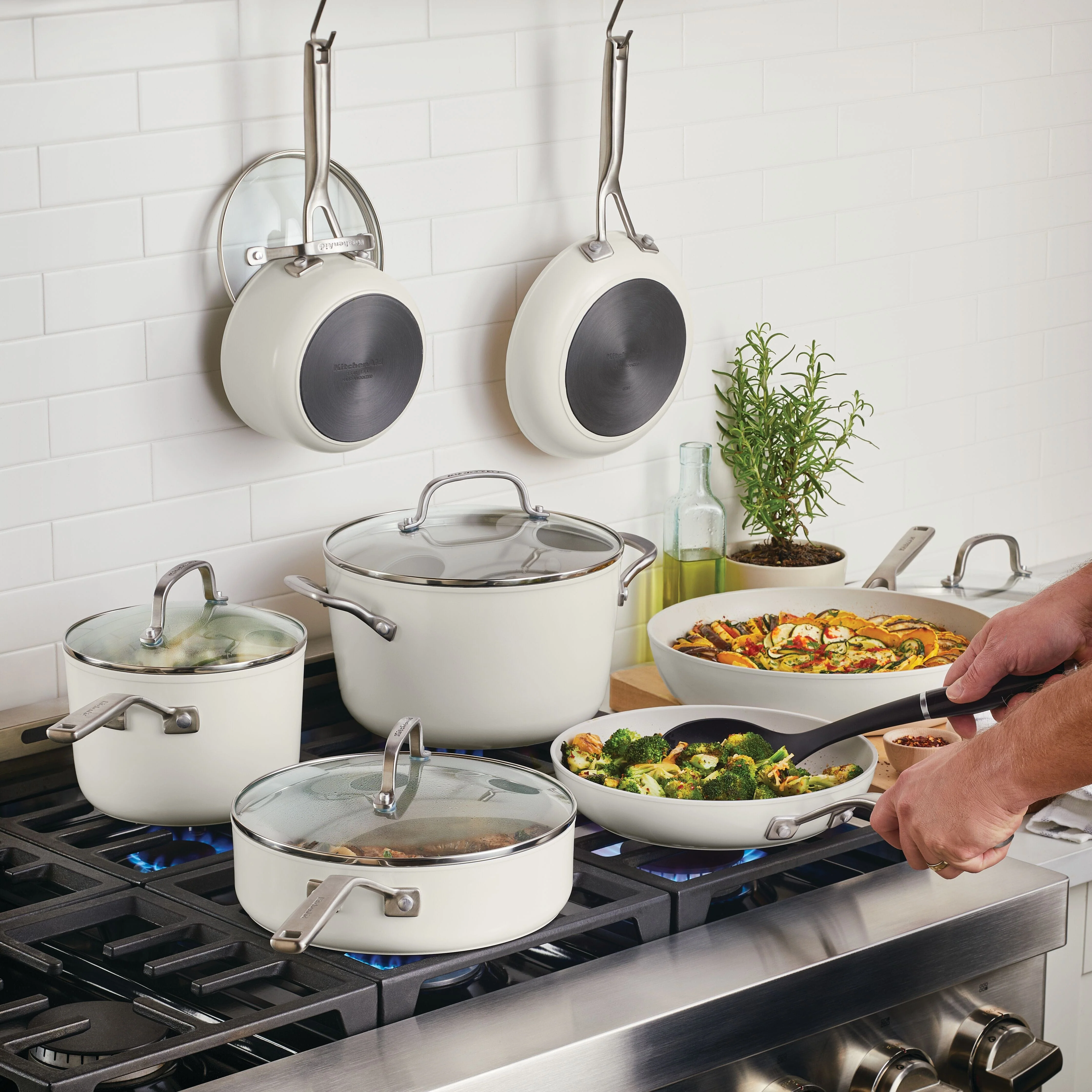 KitchenAid 12pc Hard Anodized Ceramic Cookware Set - White - Image 3