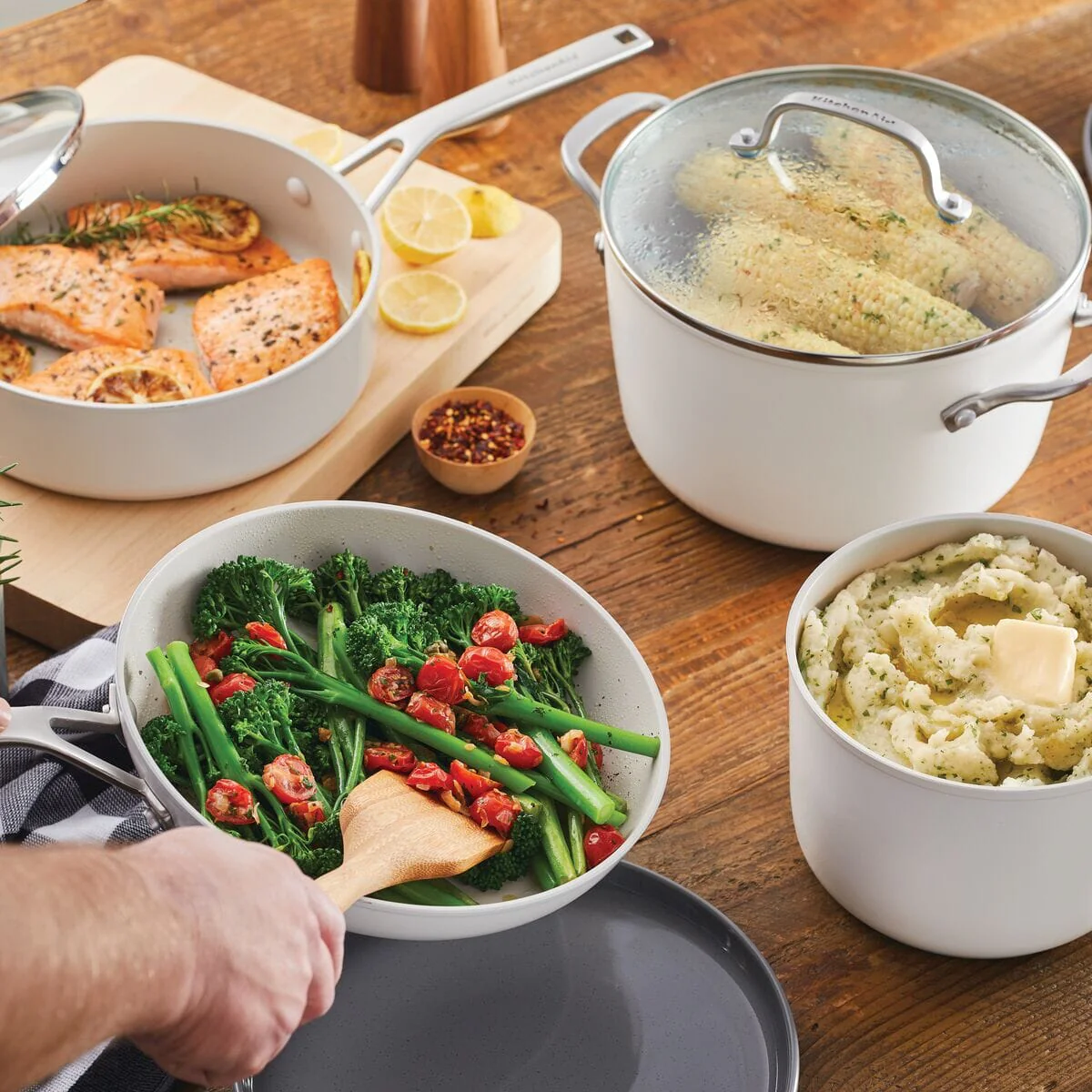 KitchenAid 12pc Hard Anodized Ceramic Cookware Set - White - Image 4