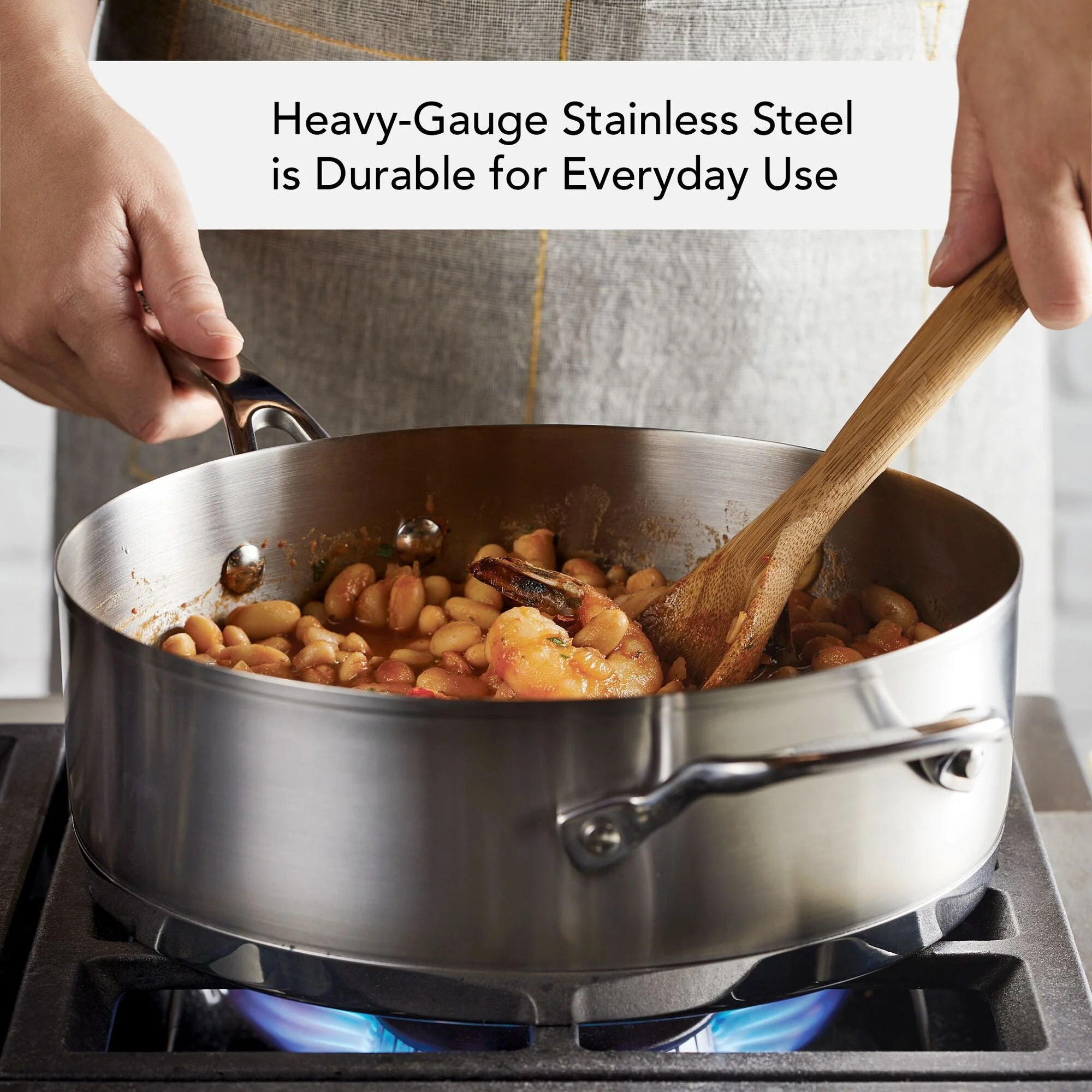 KitchenAid 3-Ply Base Stainless Steel Deep Sauté Pan with Helper Handle and Lid, 4.5-Quart, Brushed Stainless Steel - Image 3