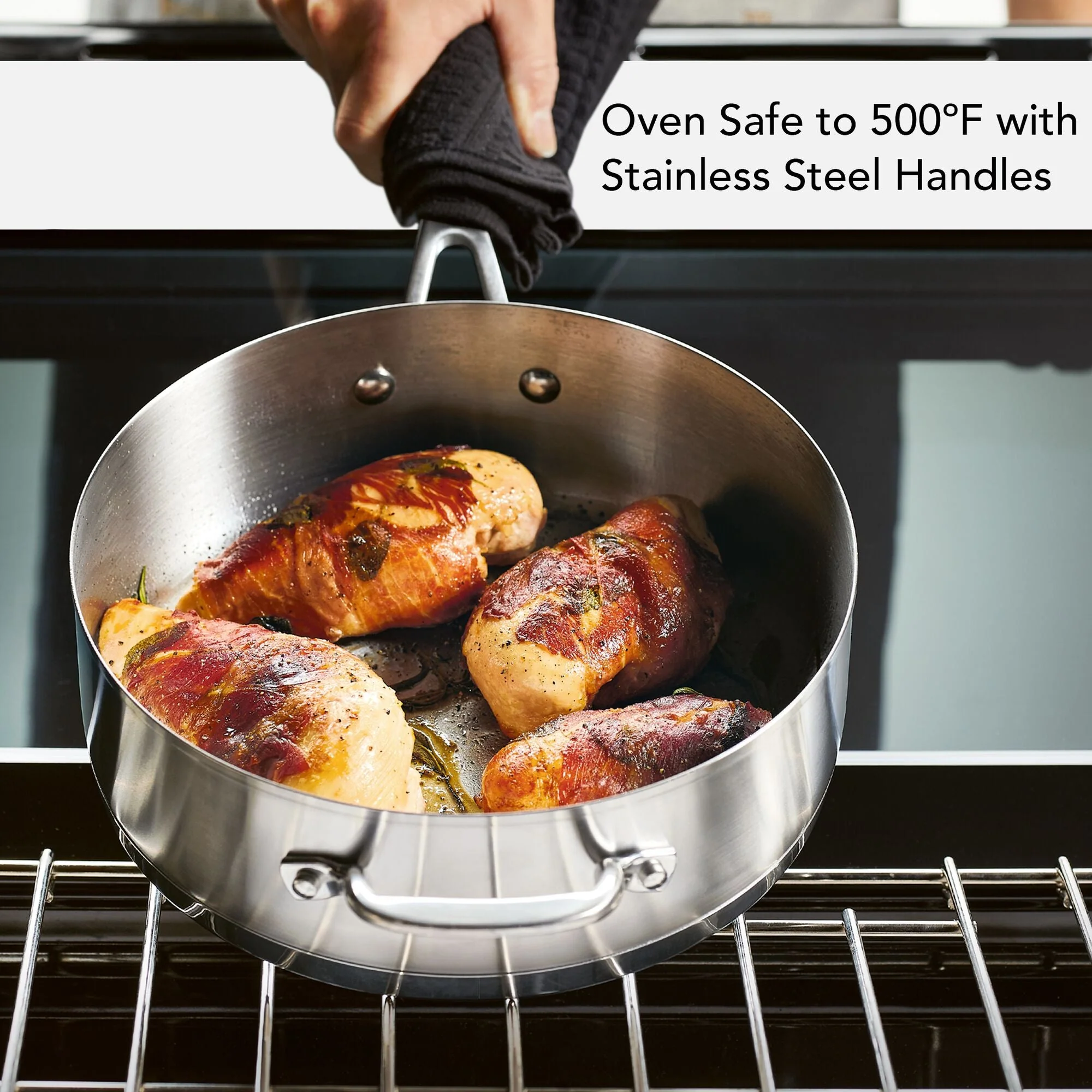 KitchenAid 3-Ply Base Stainless Steel Deep Sauté Pan with Helper Handle and Lid, 4.5-Quart, Brushed Stainless Steel - Image 4