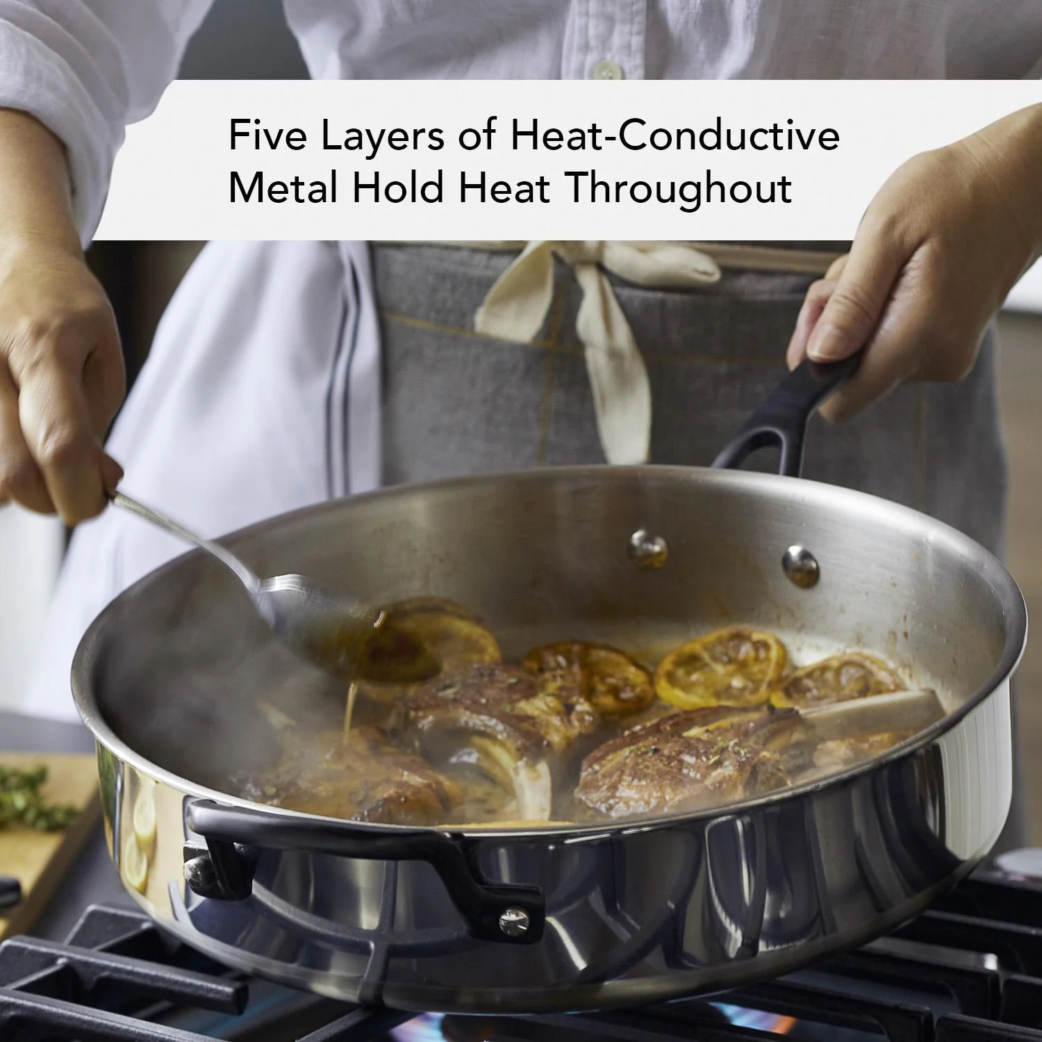KitchenAid 5-Ply Clad Stainless Steel Cookware Set, 10-Piece, Polished Stainless Steel - Image 5