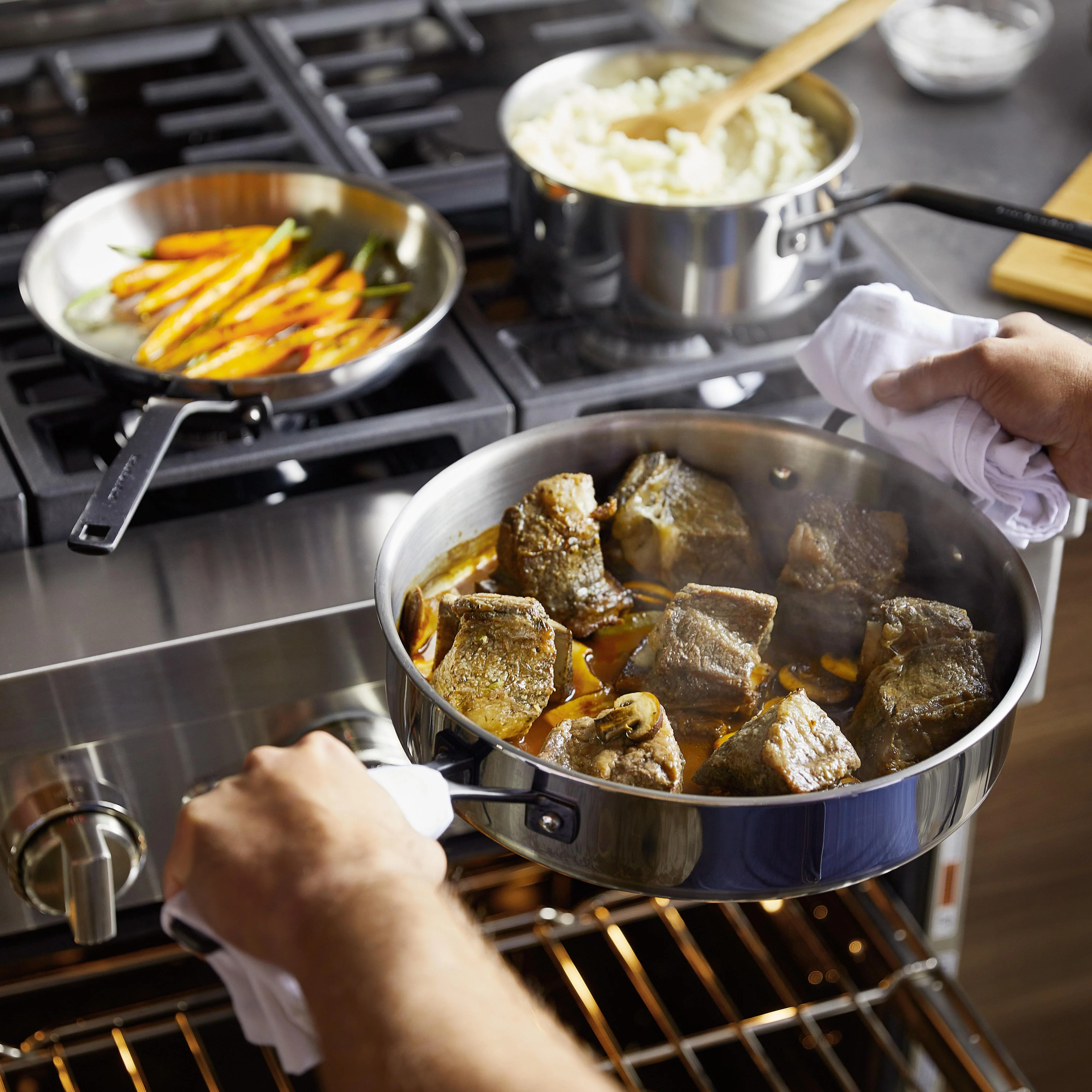 KitchenAid 5-Ply Clad Stainless Steel Cookware Set, 10-Piece, Polished Stainless Steel - Image 6