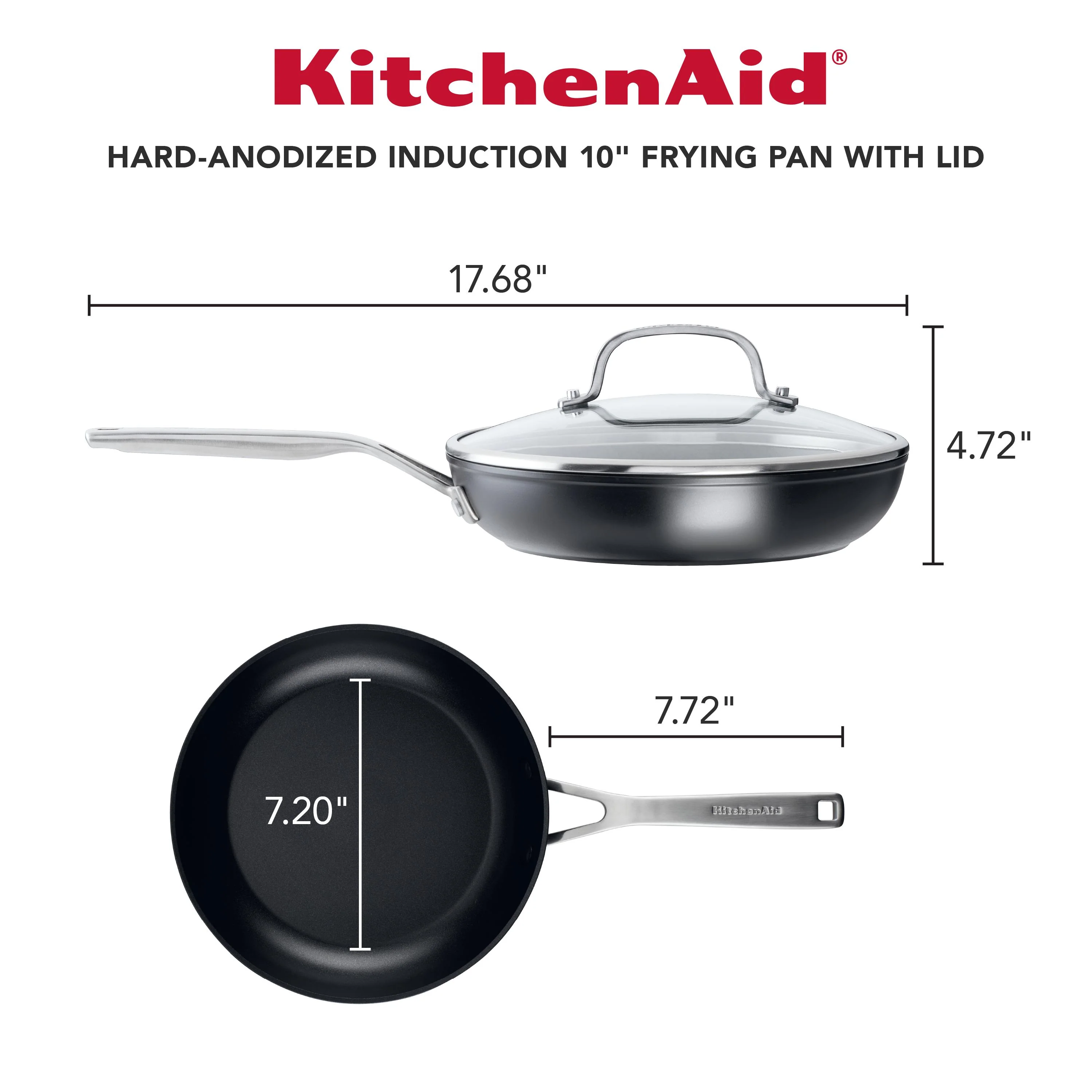 KitchenAid Hard Anodized Induction Frying Pan with Lid, 10-Inch, Matte Black - Image 2