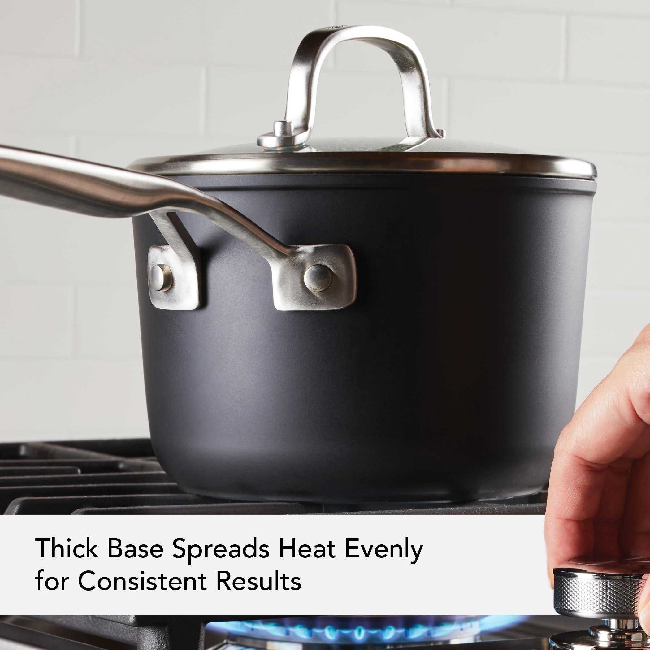 KitchenAid Hard-Anodized Induction Nonstick Saucepan with Lid, 2-Quart, Matte Black - Image 4