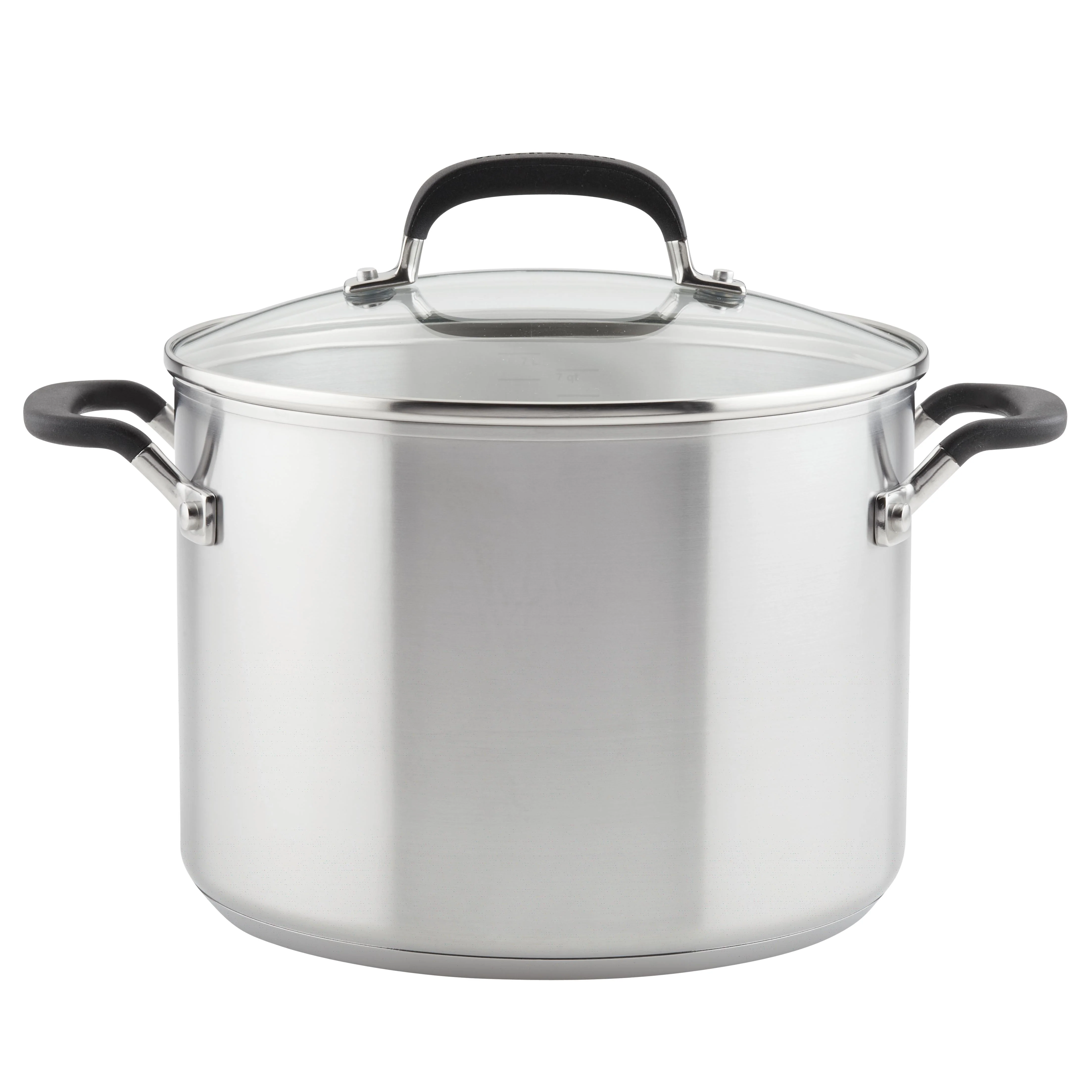 KitchenAid Stainless Steel Stockpot with Measuring Marks and Lid, 8-Quart, Brushed Stainless Steel