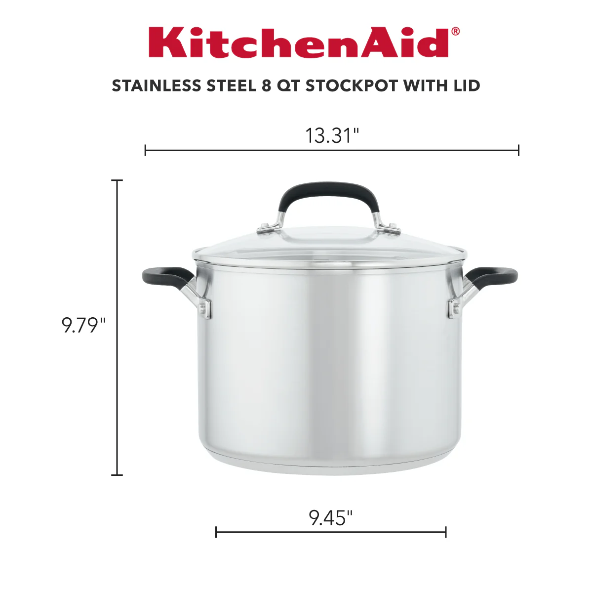 KitchenAid Stainless Steel Stockpot with Measuring Marks and Lid, 8-Quart, Brushed Stainless Steel - Image 2