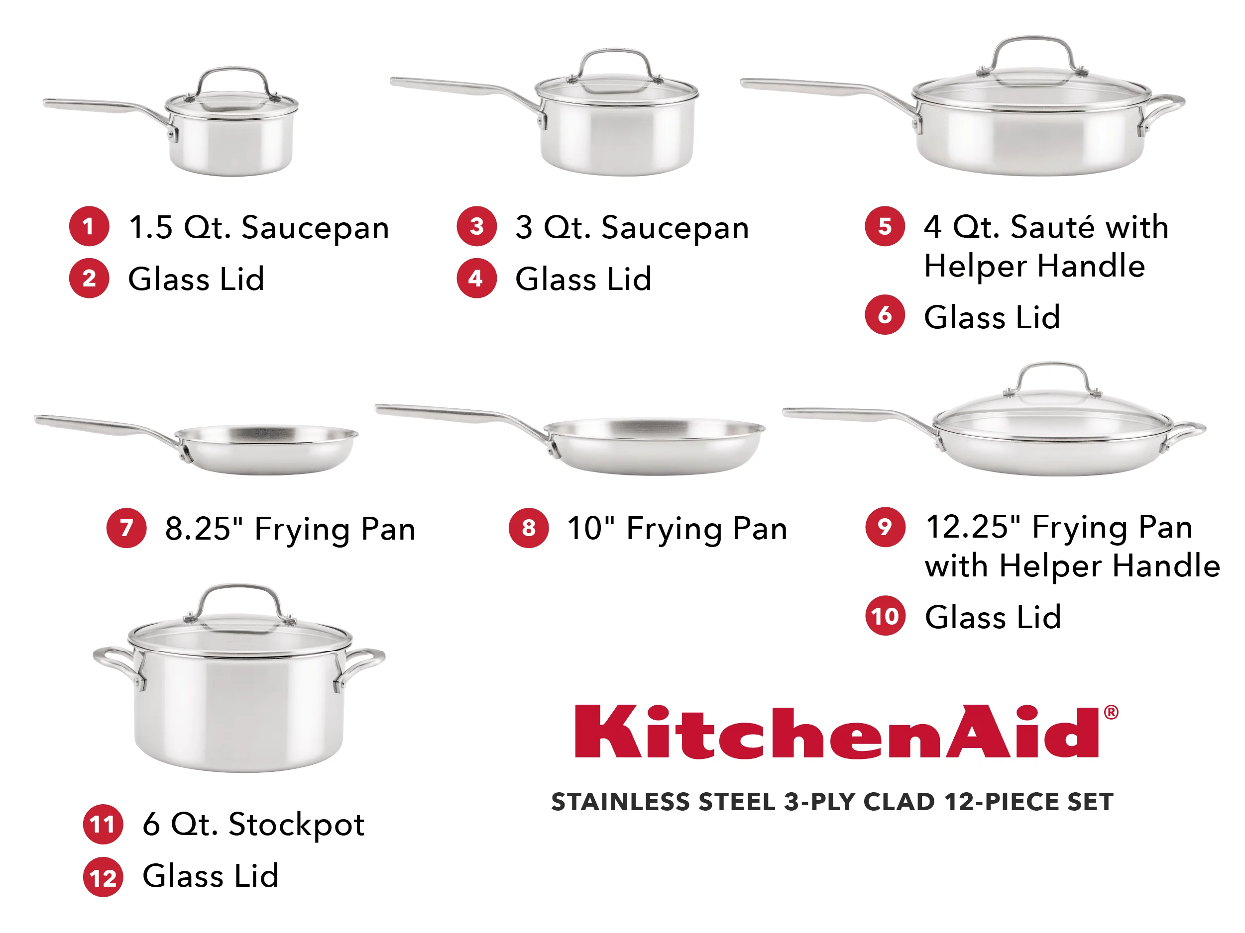 KitchenAid Tri-Ply Clad Stainless Steel 12-piece Cookware Set - Image 5