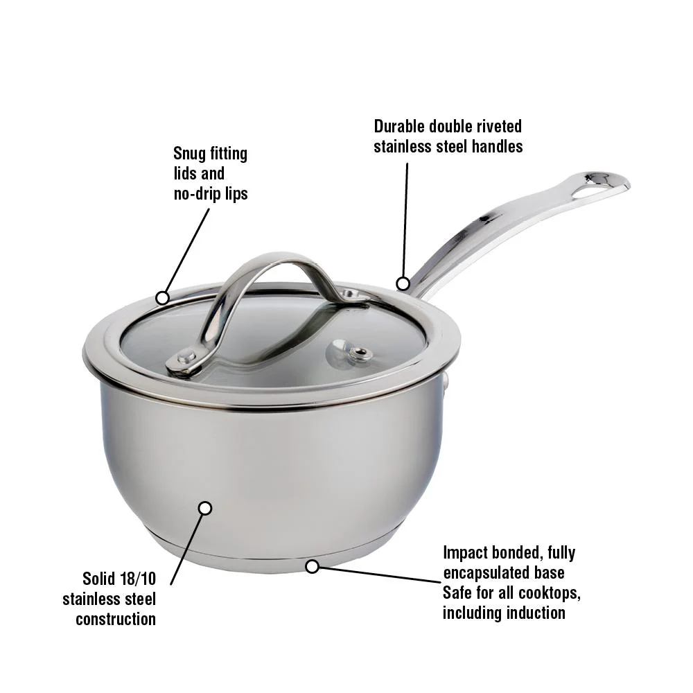 Meyer Nouvelle Stainless Steel 1.1L Saucepan with tempered glass lid, Made in Canada - Image 2