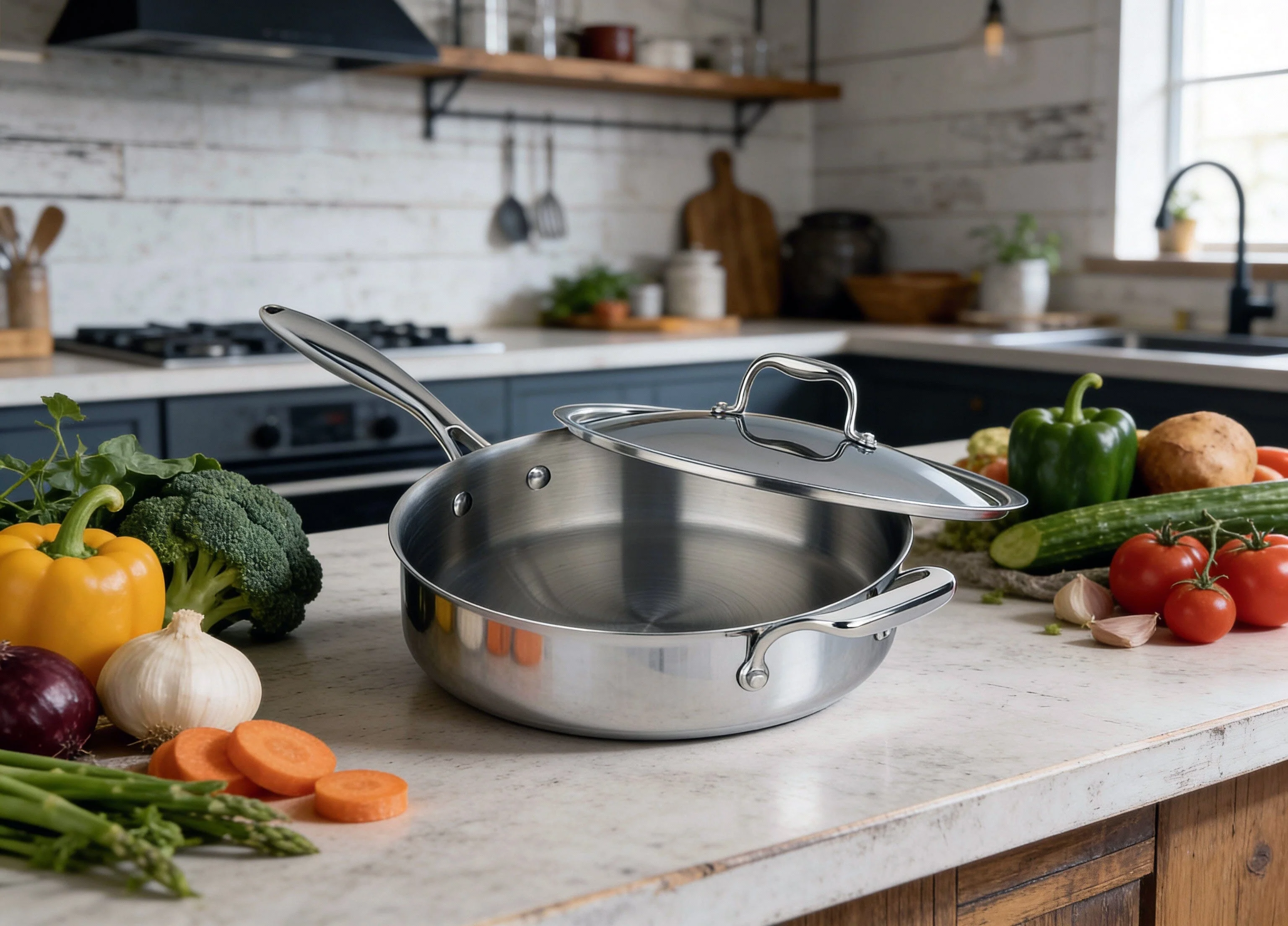 Meyer SuperSteel Tri-Ply Clad Stainless Steel 4.2L Saute Pan with cover, Made in Canada - Image 2
