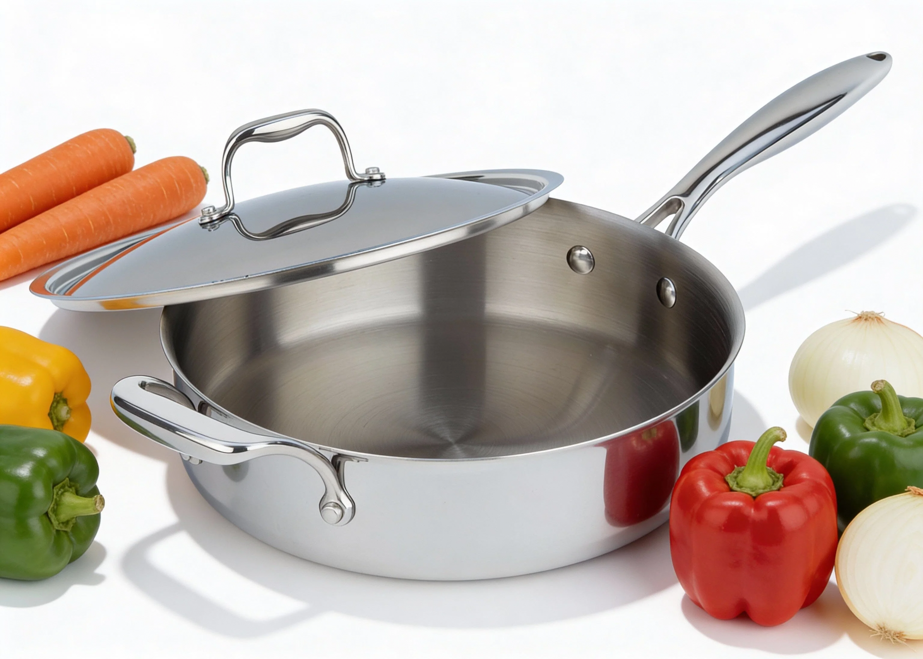 Meyer SuperSteel Tri-Ply Clad Stainless Steel 4.2L Saute Pan with cover, Made in Canada - Image 4