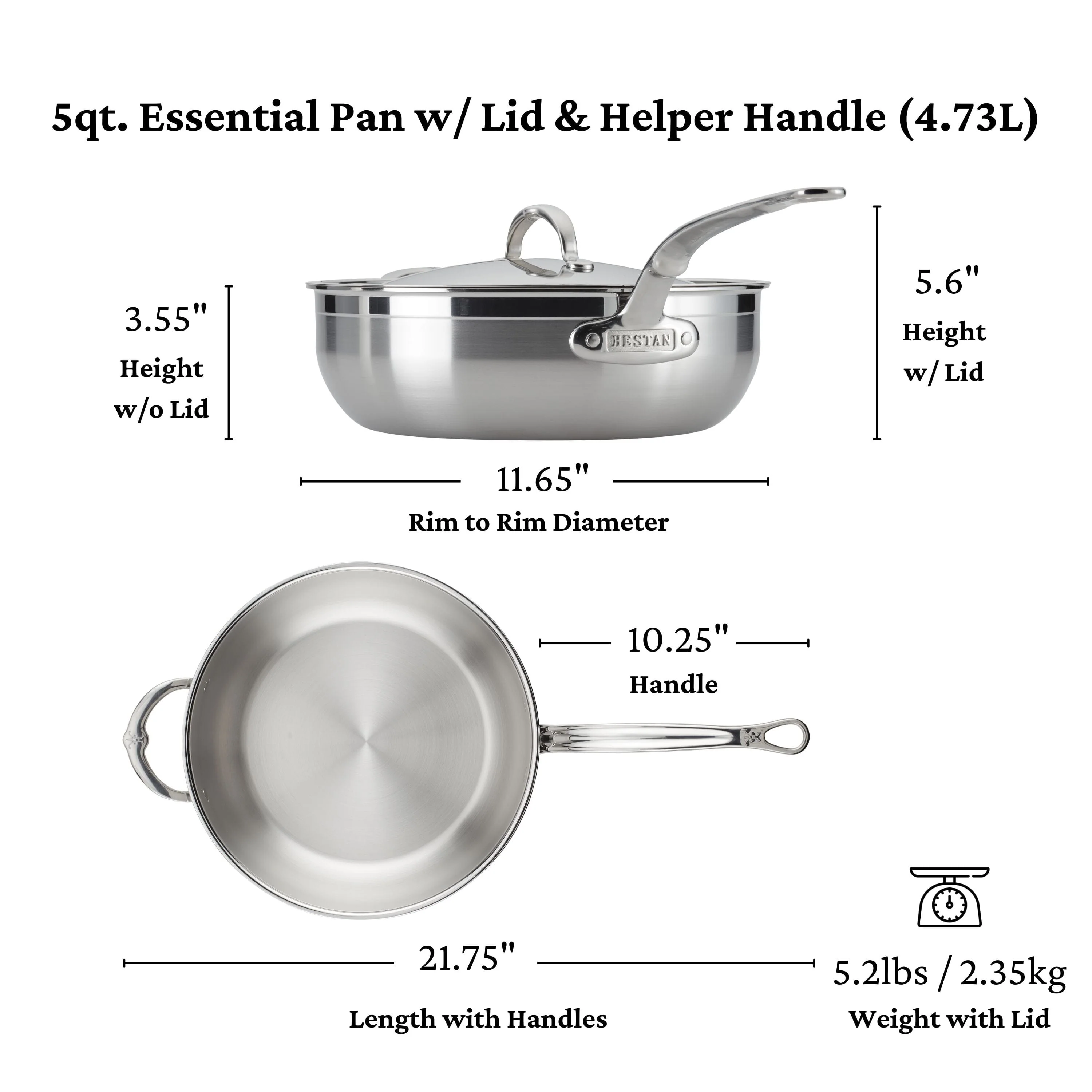 Hestan Professional Clad Stainless Steel Essential Pan, 5-Quart - Image 7